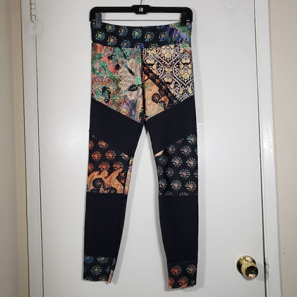 Running Bare Boho Print Patchwork Active Yoga Gym Leggings Size 6/8
